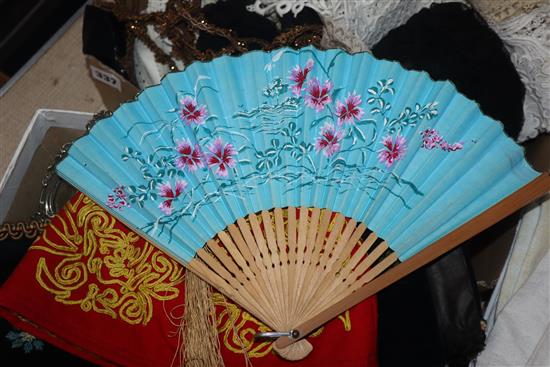 Beadwork, ribbons, fans, parasol etc